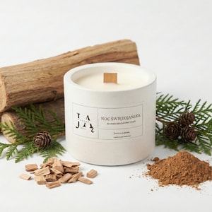 Sandalwood Cedar Candle | Marble Cylinder | Wooden Wick | Mystical Décor Gift | Vegan Soy