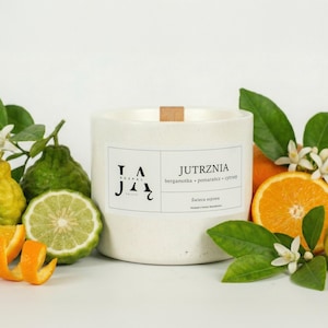 Bergamotte-Orangen-Kerze | Marmorzylinder | Holzdocht | Frisches Deko-Geschenk | Veganes Sojawachs