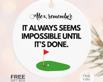 Personalized Golf Ornament, Motivational Quote, Ceramic Golfer Gift