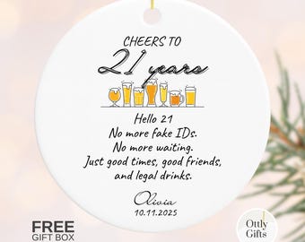 Personalized 21st Birthday Ceramic Ornament, Funny Alcohol Gift