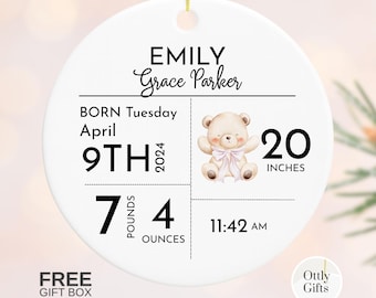 Personalized Baby Girl Ceramic Ornament, Birth Stats, Custom Newborn Gift