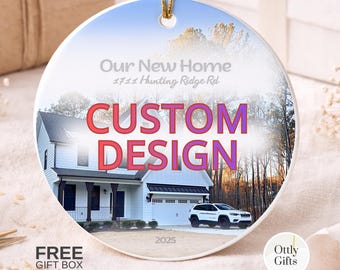 Personalized New Home Photo Ornament, Custom House Portrait Ceramic Keepsake, Housewarming Gift