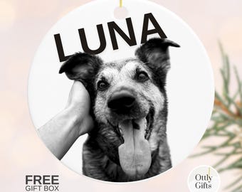 Personalized Pet Photo Ornament, Custom Dog/Cat Portrait, Black & White Pet Decoration