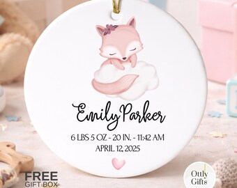 Personalized Baby Girl Birth Stats Ornament, Custom Ceramic Newborn Keepsake, Nursery Decor