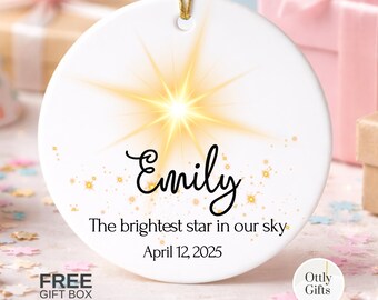 Personalized Star Ornament Brightest Star Keepsake with Name Date Nursery Decor Baby Gift