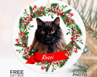 Personalized Pet Photo Ornament – Custom Watercolor Christmas Cat or Dog Ornament