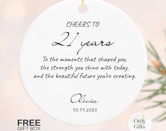 Personalized 21st Birthday Ceramic Ornament, Milestone Gift with Gift Box