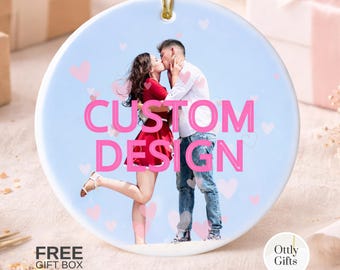 Personalized Valentine Photo Ornament, Custom Couple Keepsake, Romantic Ceramic Gift for Him or Her