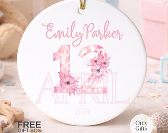 Personalized First Birthday Ornament, Floral Ceramic Keepsake Gift