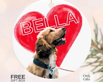 Personalized Pet Photo Ceramic Ornament, Dog Cat Portrait, Christmas Decoration