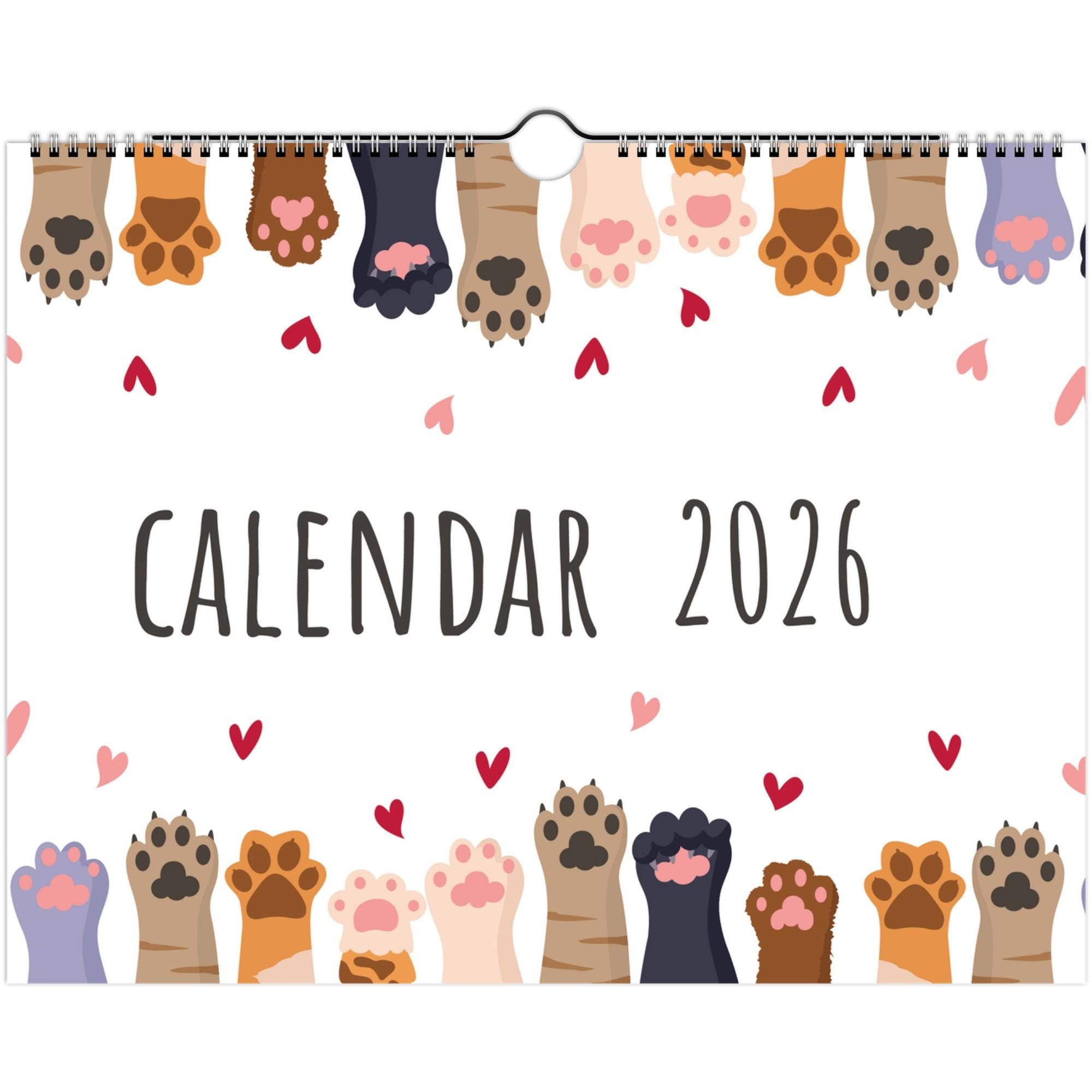 Cat Paw Print 2026 Wall Calendar – Inspirational Cat Art - Etsy