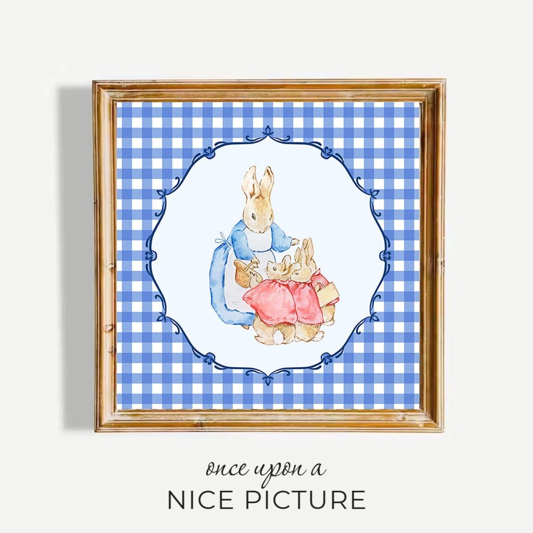Peter Rabbit Poster, Peter Rabbit Family Hug, Blue Gingham (digital ...