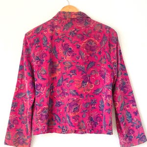 Vintage 80s Cropped Pink Velvet Blazer with a Floral Pattern, Statement Jacket in Size M image 10