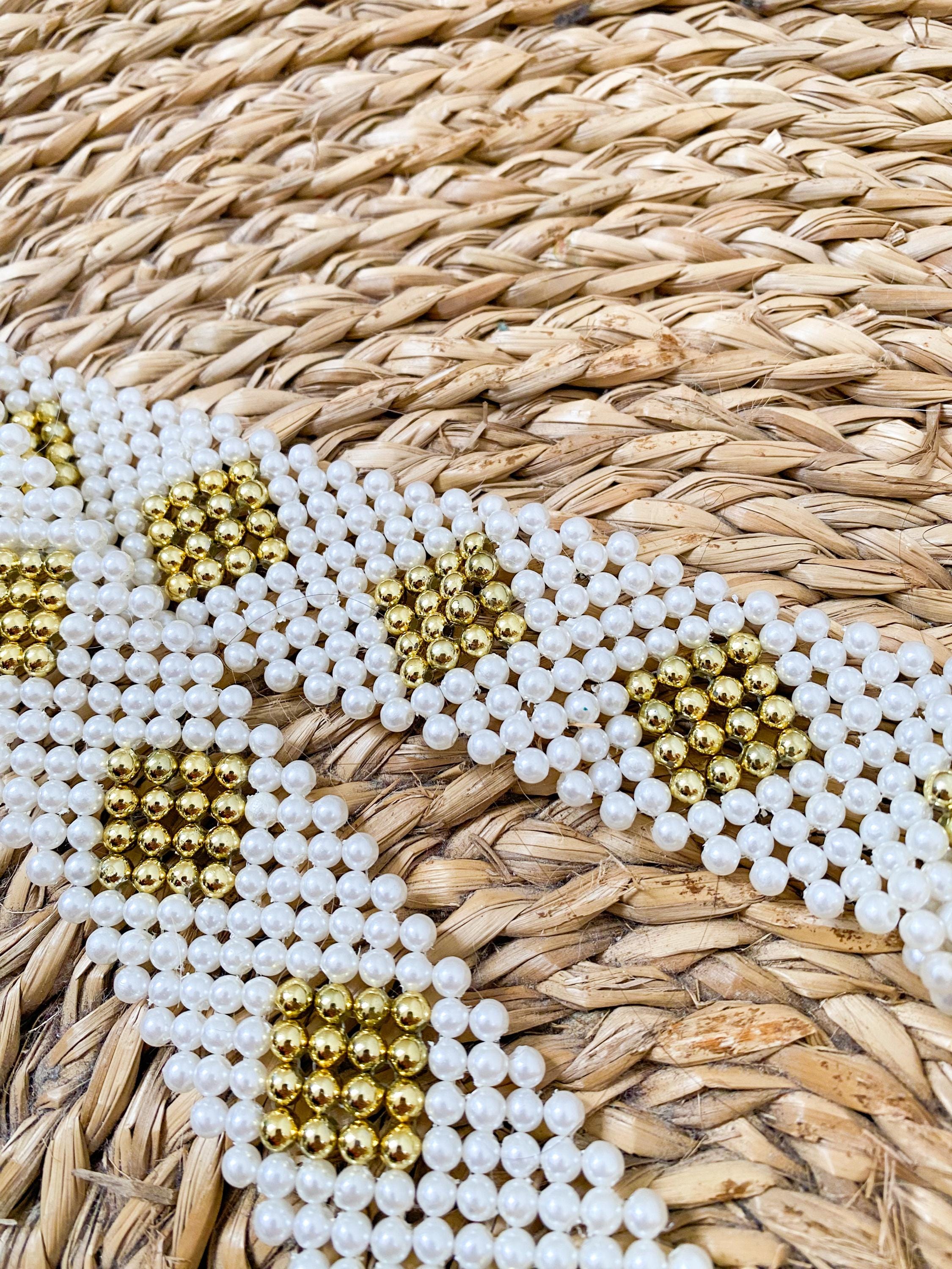 Vintage Pearl Belt Beaded – White and Gold Statement Belt  display picture 3