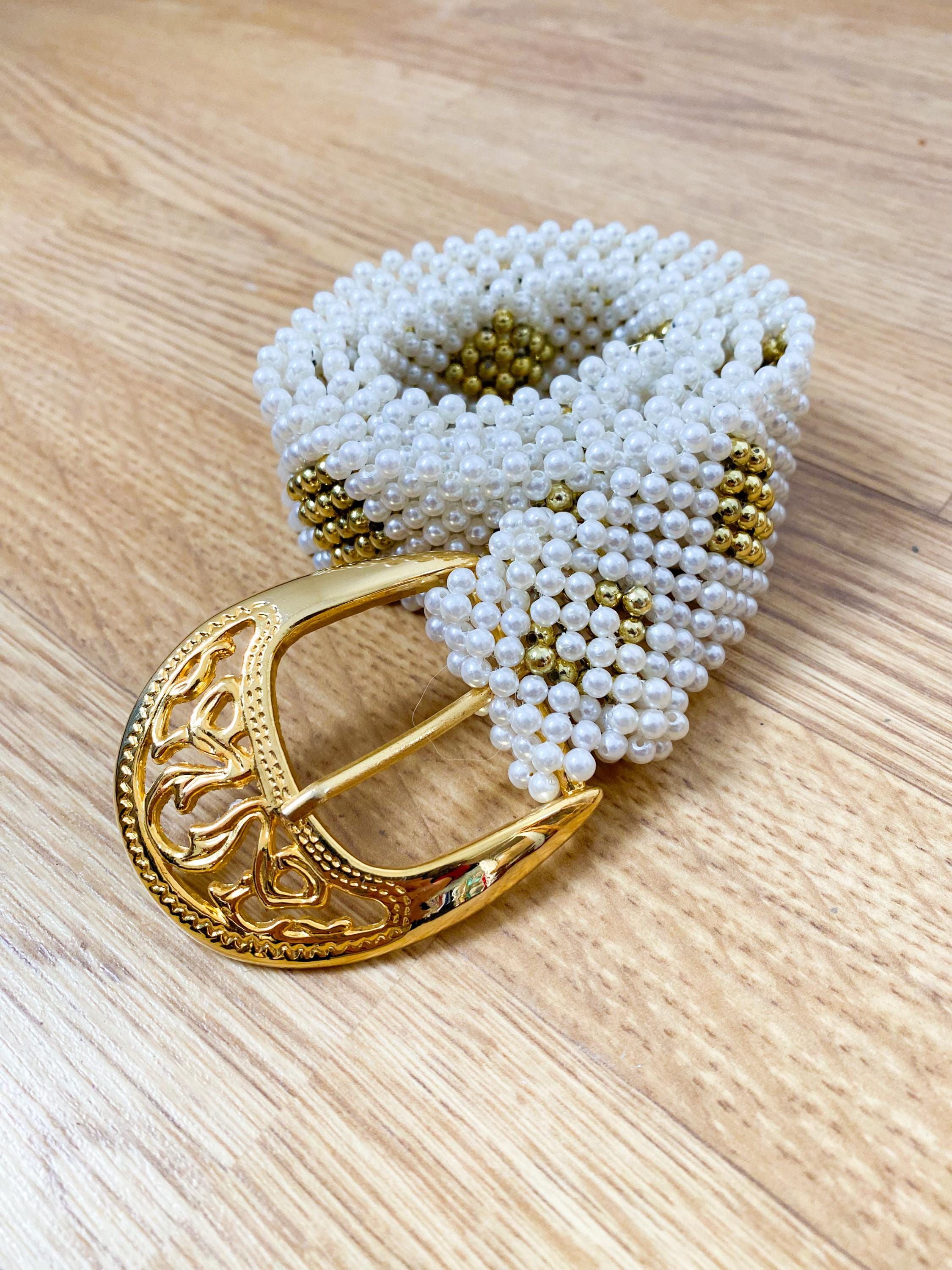 Vintage 1980s Faux Pearl Beaded Belt White Waist Chain XS S Bridal Cottagecore Handmade Pearl Crystal Tassel Chain Waist Wedding Belt  main image 4