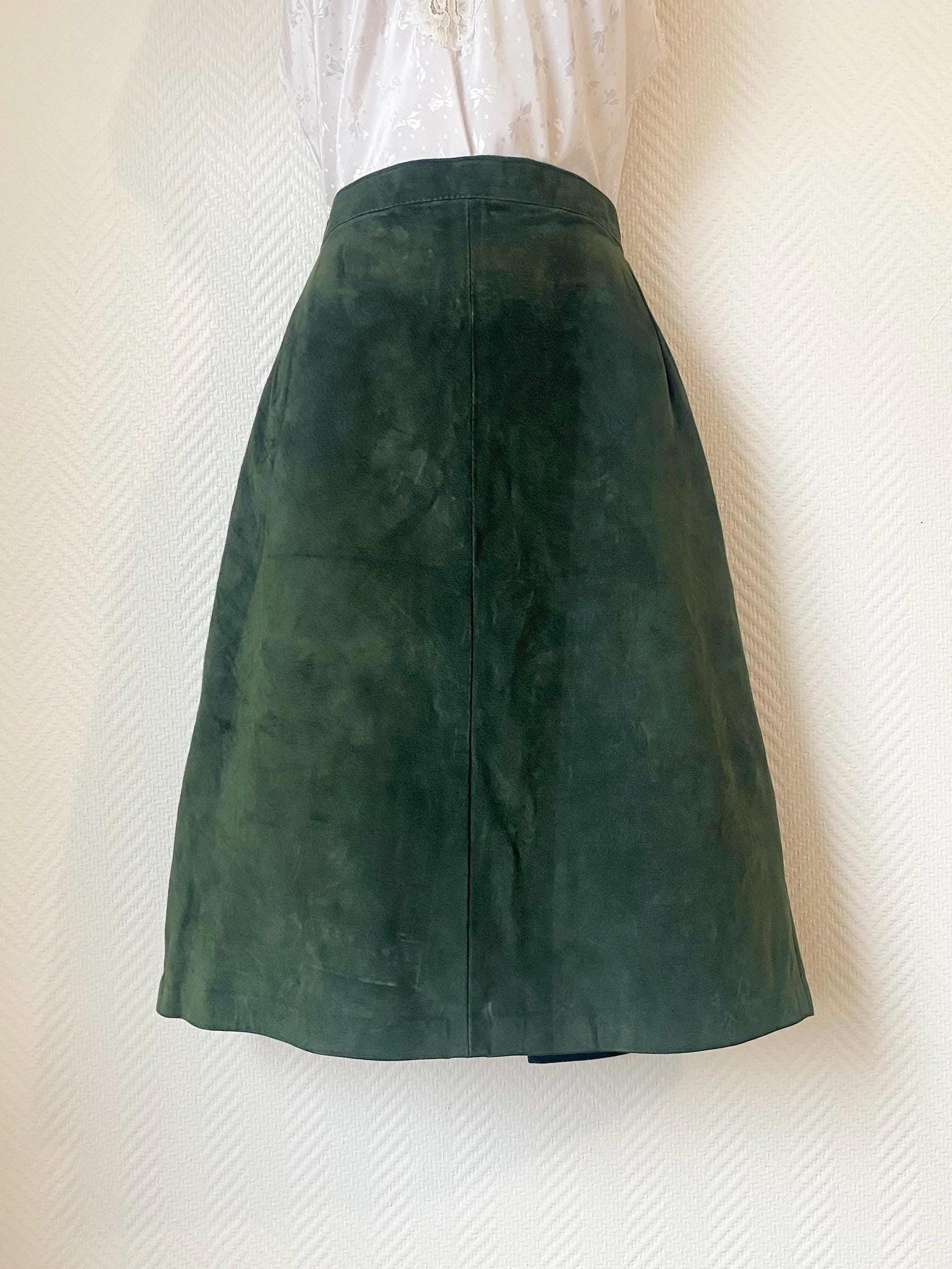 Jupe en daim avec boutons devant - Vert - 12.00