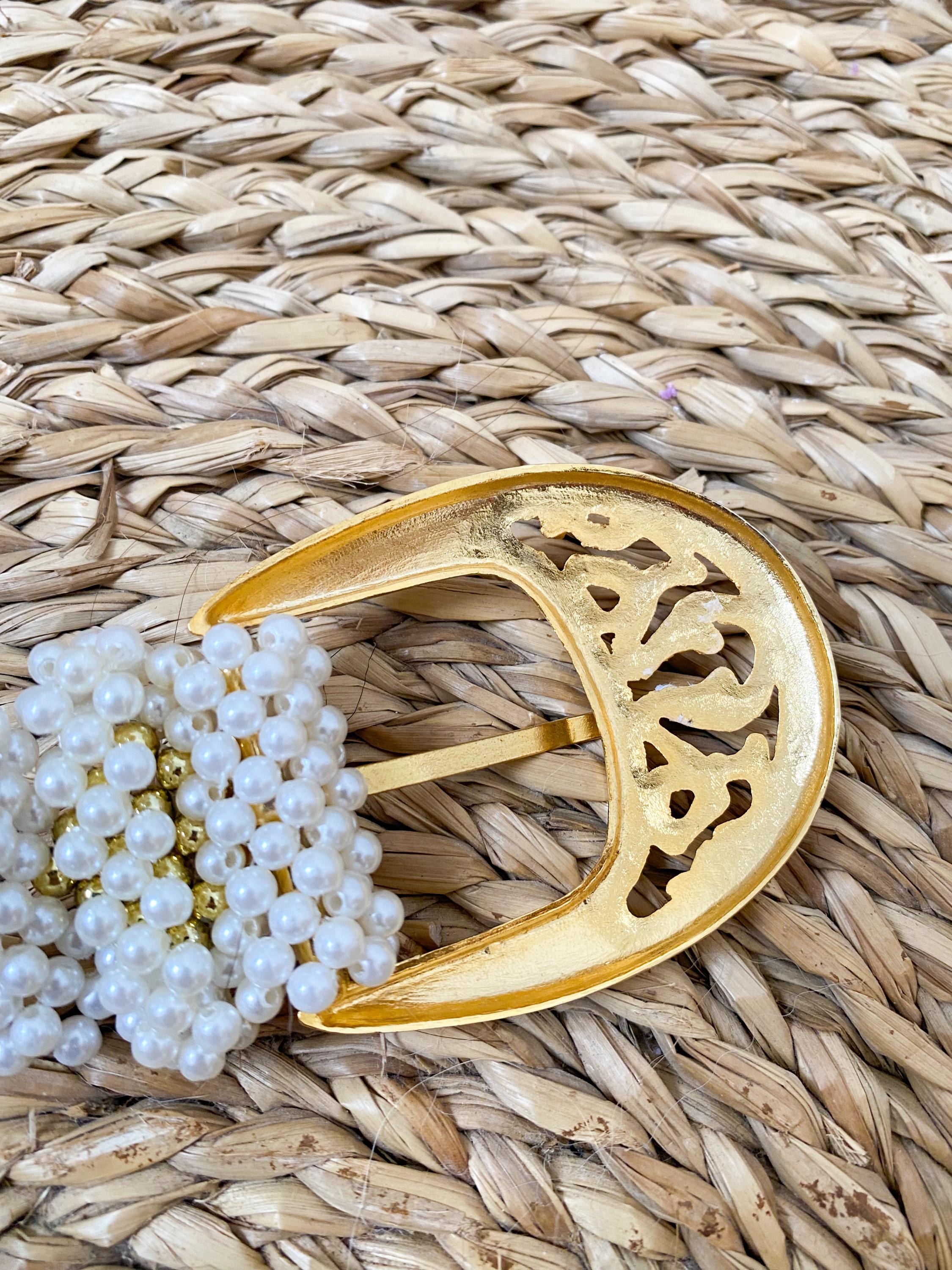 Vintage Pearl Belt Beaded – White and Gold Statement Belt  display picture 2