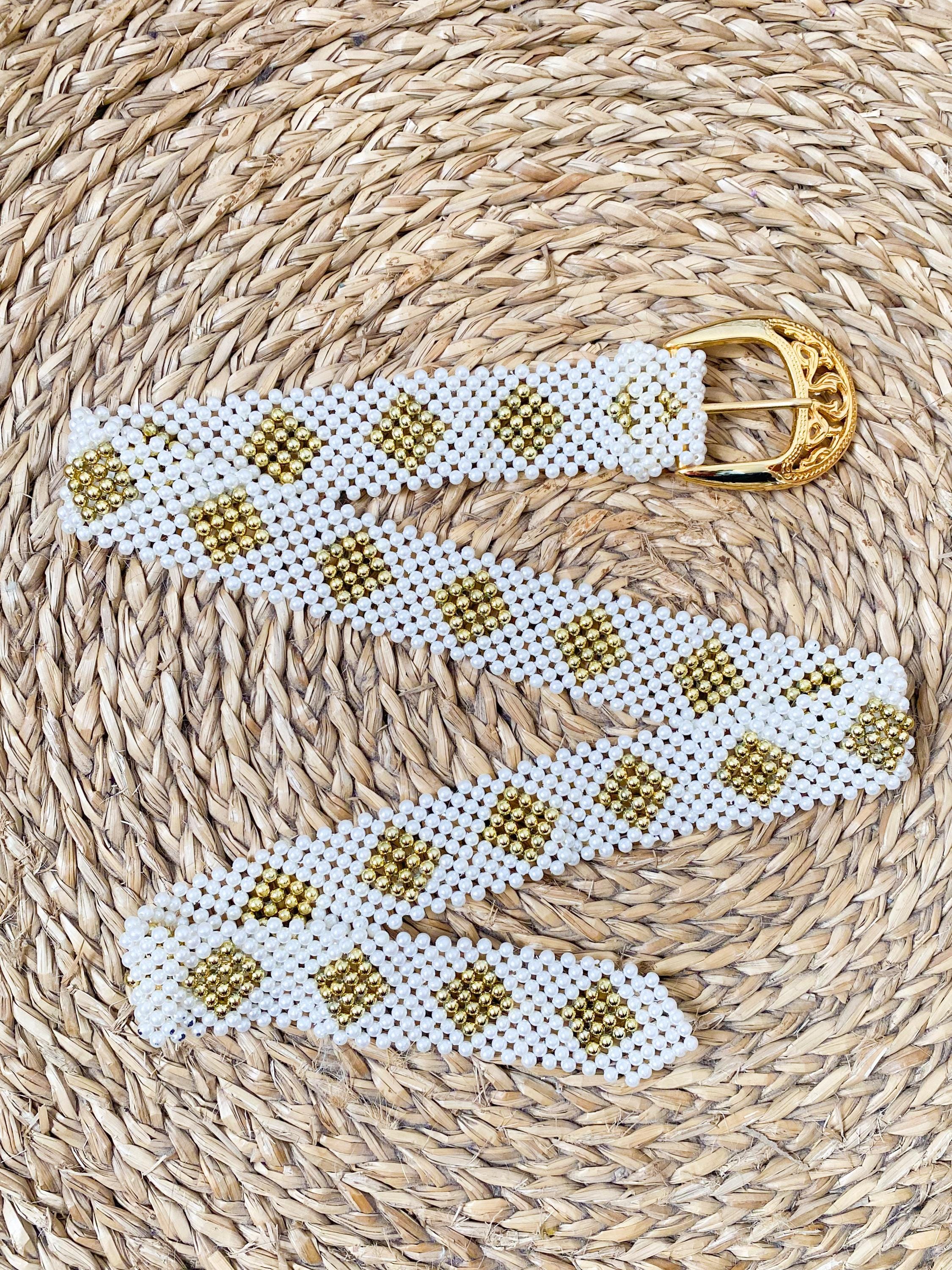 Vintage 80s Gold Beaded Belt ✨ Boho Festival Statement Waist Belt  Glam M Gold Art Deco Crystal Beaded Belt – ALEXANDRA-KING main image 2