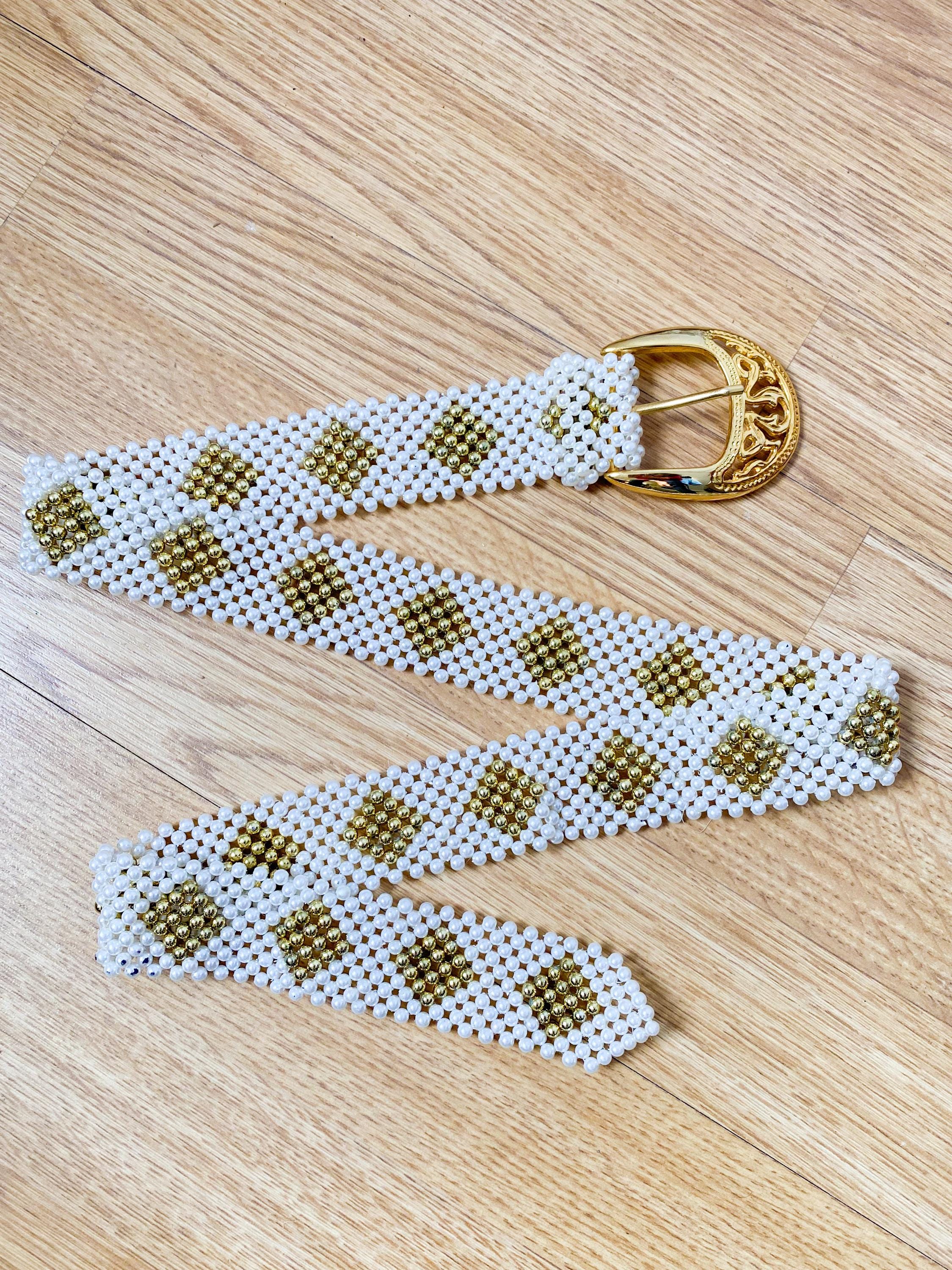 Vintage 80s Gold Beaded Belt ✨ Boho Festival Statement Waist Belt  Glam M Gold Art Deco Crystal Beaded Belt – ALEXANDRA-KING main image 4