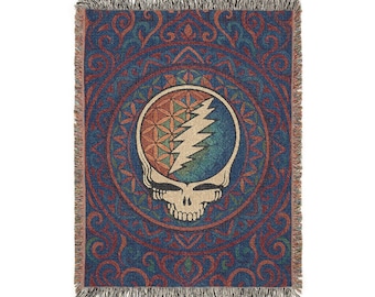 Grateful Dead Blanket | Steal Your Face, Jamband Bedding, Large Woven Blanket, Psychedelic Decor, Tapestry, MusicLover Gift, FestivalBlanket