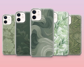 Sage Green Phone Case Botanical Leaf Cover for iPhone 18Pro Max, 17, 16, 15, 14, 13, 12, Samsung S26, S25, S24, A17, A16, A57, Pixel 11, 10A