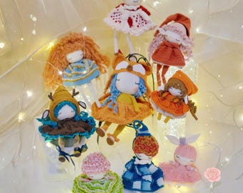 Collezione di mini bambole Amigurumi, mini bambole fatte a mano di alta qualità, graziosi ciondoli per borse, piccole bambole da collezione, dettagli raffinati, fatte a mano