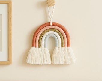 Macrame Rainbow Wall Hanging – Boho Nursery Ornament, Baby Shower Gift