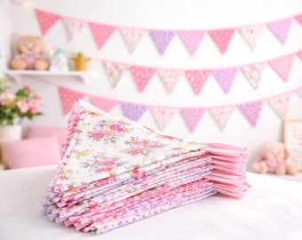 Floral Fabric Bunting Banner, Pastel Pink Nursery Garland