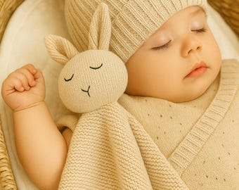Baby Winter Gift, Neutral Beige Set, Knit Outfit, Bunny Lovey, Kids Present