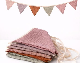 Double Layer Muslin Bunting Banner, Pastel Boho Nursery Garland Flags