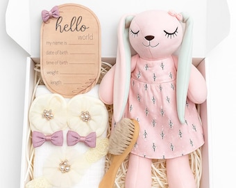Newborn Gift Box – Baby Girl Bunny Plush, Headband & Booties