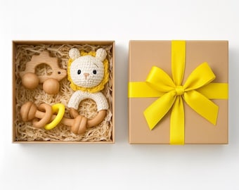 Set di scatole a forma di leone, giocattoli in legno per bambini, scatola regalo per neonati, baby shower, set regalo per lo zoo