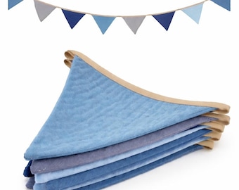 Blue Bunting Banners, Pastel Pennant Flags, Fabric Nursery Decor