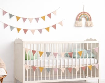 Fabric Bunting Garland, Pastel Boho Nursery Decor, 10 Cotton Flags