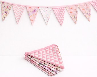 Flowers Print Bunting Banners, Geometric Pennant Garlands, Nursery Decoration