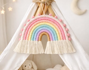Macrame Rainbow, Large Wall Hanging – Baby Shower Gift, Boho Nursery Ornament