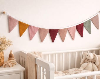 Muted Cotton Bunting Banner, Boho Nursery Wall Decor, Baby Garland