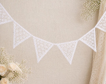 Wedding Decor, Lace Bunting Banner, Bridesmaid Party Garland, Bridal Room Decoration