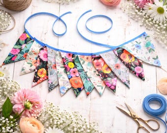 Floral Bunting Banners, Fabric Pennant Garlands, Party Decor