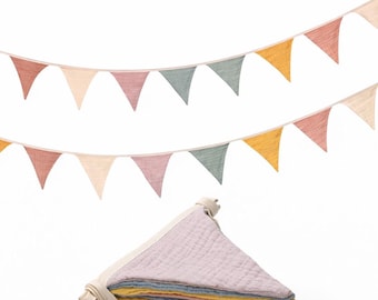 Cotton Fabric Bunting Banner, Pastel Boho Pennant Flags, Nursery Decor