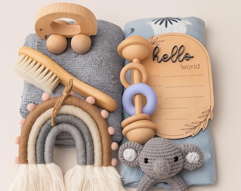 Set regalo unisex per neonati, regalo per la mamma biologica, giocattoli fatti a mano, elefante all'uncinetto