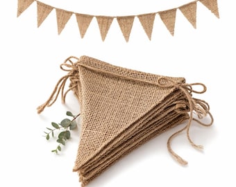 Stiff Burlap Bunting Banner, Rustic Hessian Triangle Pennant Garland, Farmhouse Wedding Decor