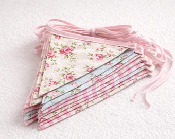 Fabric Bunting Garland, Cotton Flags, Pastel Pennant Banner, Boho Nursery Decor