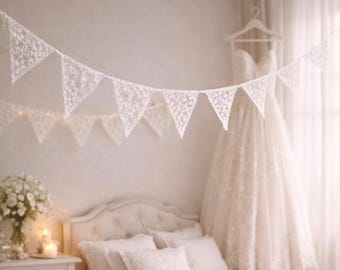 Wedding Decor, Lace Bunting Banner, Bridesmaid Party Garland, Bridal Room Decoration