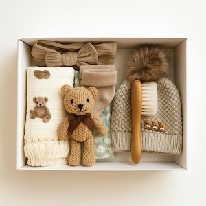 Unique Baby Gift Set Beige Newborn Girl Outfit Congratulation Present Personalized Baby Gift