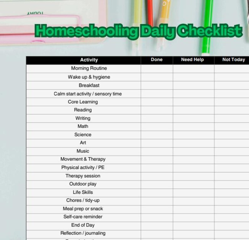 Homeschooling Daily Checklist - Etsy