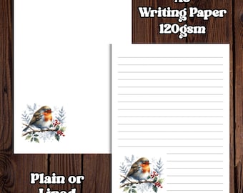 Christmas Robin Writing Paper, A5 Lined Stationery, Winter Letter Writing