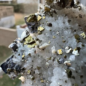 Cubic Galena with Chalcopyrite on Quartz – Metallic Crystal Cluster, Jiangxi China Collector Specimen