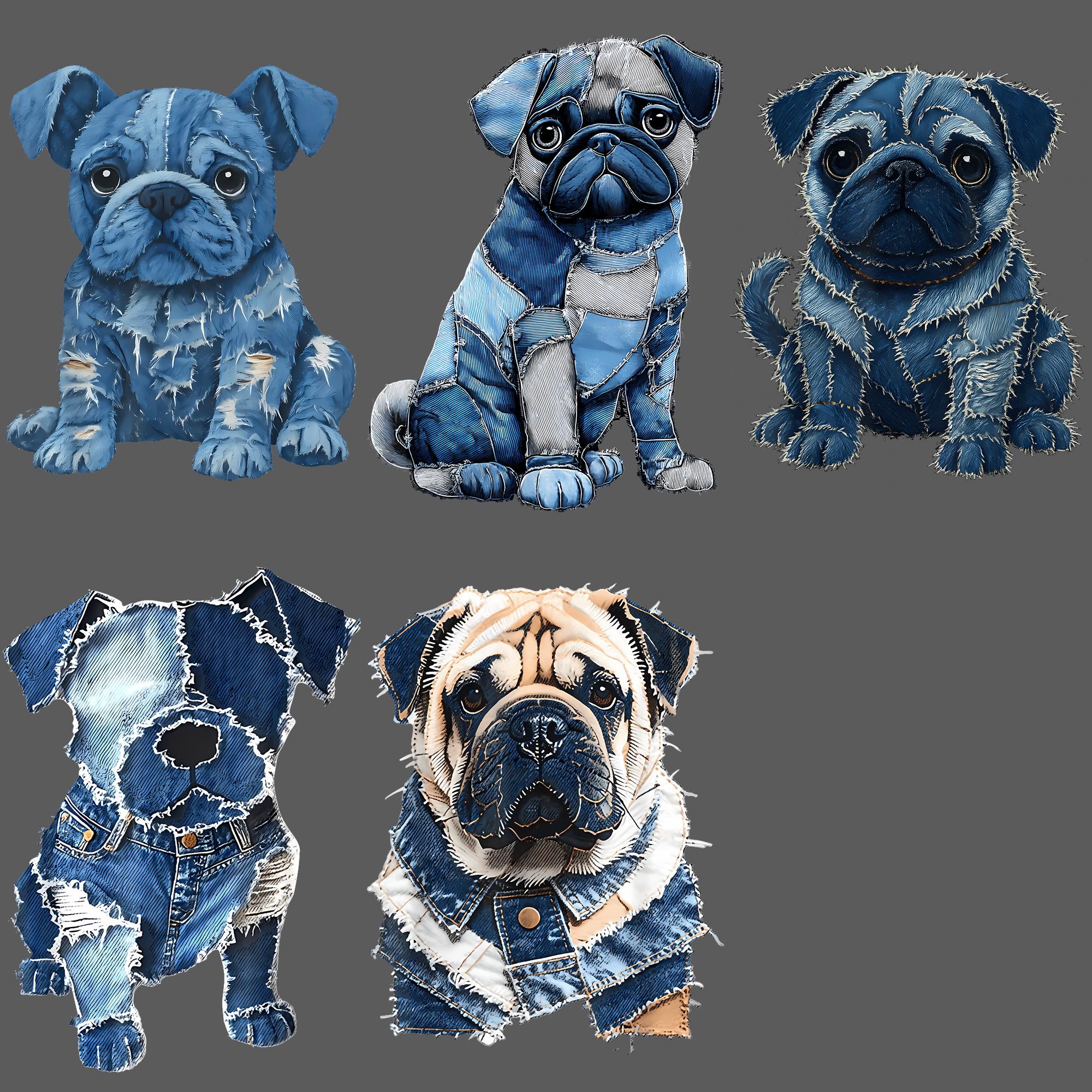Funny Pug Dog Patchwork PNG, Blue Denim Quilted Animal Clipart, Cute ...