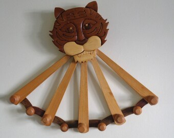 Wooden Coat Pegs, Tiger Coat Hooks, Coat Rack.